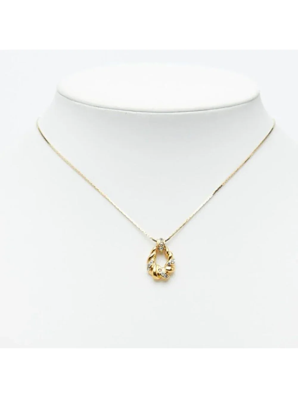 Saint Laurent Logo Open Drop Pendant Necklace Gold Plated Line Stone - Picture 7 of 7